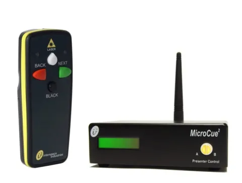 MicroCue2 system - Presentation switcher for two computers, 2 remote clickers (one remote clicker have green laser pointer)